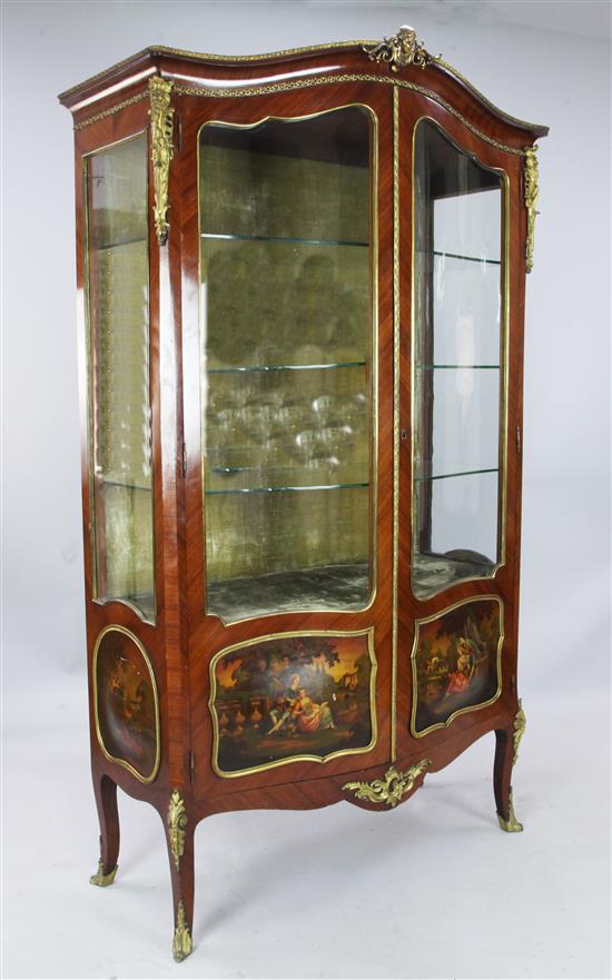 An ormolu mounted kingwood and Vernis Martin vitrine, W.3ft 9in. D.1ft 10in. H.6ft 5in.